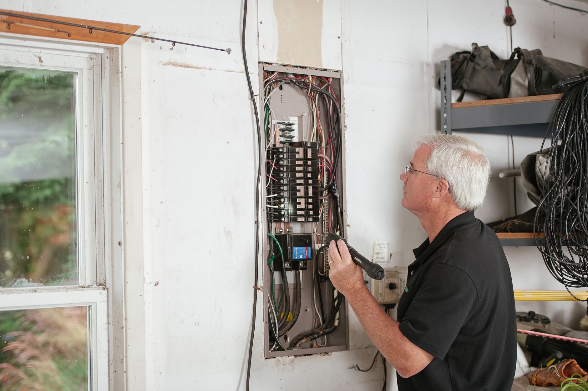 Electrician checking a residential panel